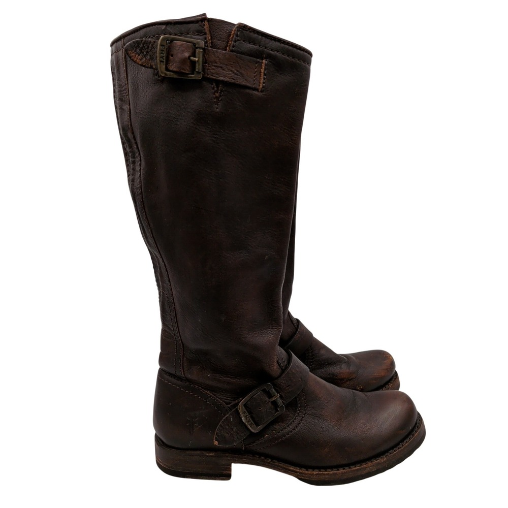 Frye Veronica Slouch Tall Engineer Brown Leather Moto Boots 77609 Womens 6.5 B